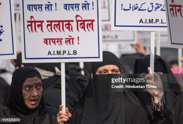 All India Muslim Personal Law Board organised silent march protesting against the Centre's Triple Talaq Bill at Nagpada Junction, on February 15,...