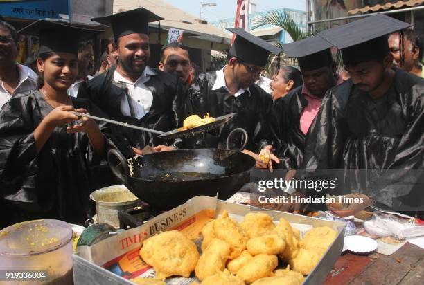 National Congress Party protest against the statement of BJP president Amit Shah that selling pakoras is also an employment, at Worli, on February...