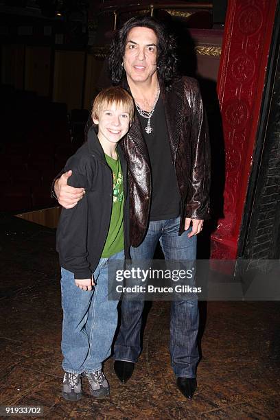 Tommy Batchelor and Paul Stanley pose backstage at "Billy Elliot" on Broadway at the Imperial Theatre on October 14, 2009 in New York City.
