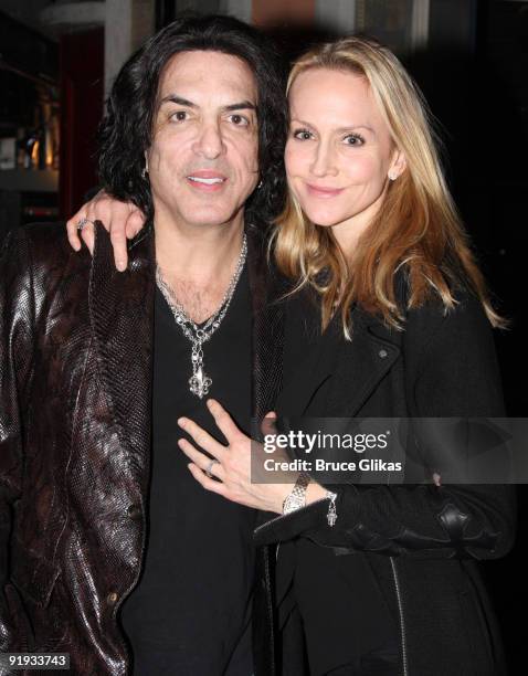 Paul Stanley and wife Erin Sutton Stanley pose backstage at "Billy Elliot" on Broadway at the Imperial Theatre on October 14, 2009 in New York City.