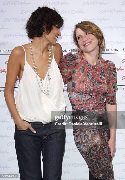 Actress Valeria Solarino and Isabella Ragonese attends the "'Viola Di Mare" Photocall during day 2 of the 4th Rome International Film Festival held...