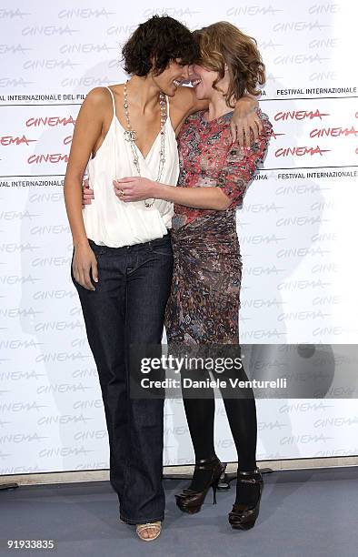 Actress Valeria Solarino and Isabella Ragonese attends the "'Viola Di Mare" Photocall during day 2 of the 4th Rome International Film Festival held...