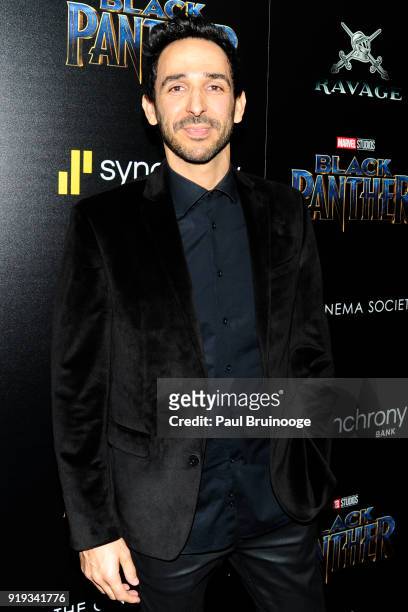 Amir Arison attends The Cinema Society with Ravage Wines & Synchrony host a screening of Marvel Studios' "Black Panther" at The Museum of Modern Art...