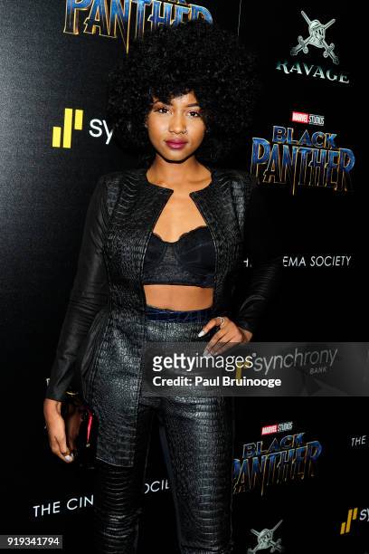 Ornella Suad attends The Cinema Society with Ravage Wines & Synchrony host a screening of Marvel Studios' "Black Panther" at The Museum of Modern Art...