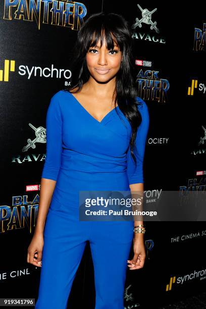 Nichole Galicia attends The Cinema Society with Ravage Wines & Synchrony host a screening of Marvel Studios' "Black Panther" at The Museum of Modern...