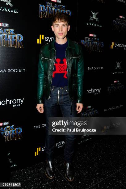 Tommy Dorfman attends The Cinema Society with Ravage Wines & Synchrony host a screening of Marvel Studios' "Black Panther" at The Museum of Modern...
