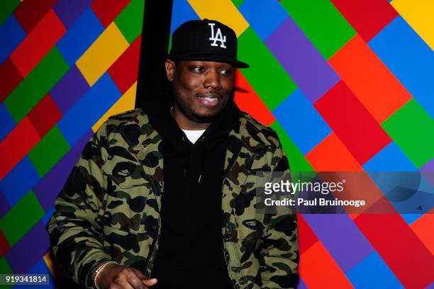 Michael Che attends The Cinema Society with Ravage Wines & Synchrony host a screening of Marvel Studios' "Black Panther" at The Museum of Modern Art...