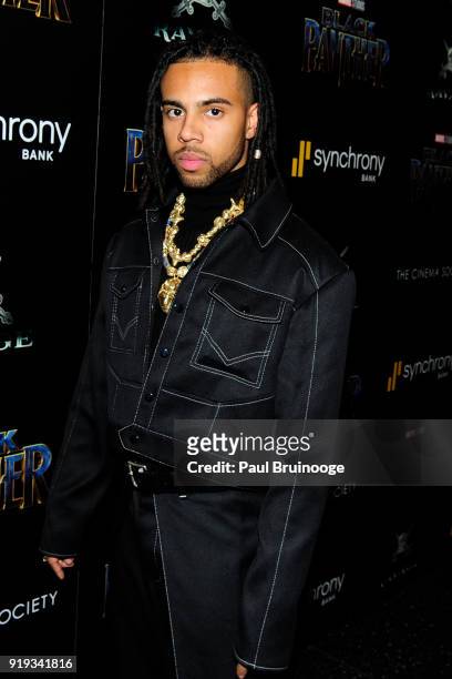 Vic Mensa attends The Cinema Society with Ravage Wines & Synchrony host a screening of Marvel Studios' "Black Panther" at The Museum of Modern Art on...