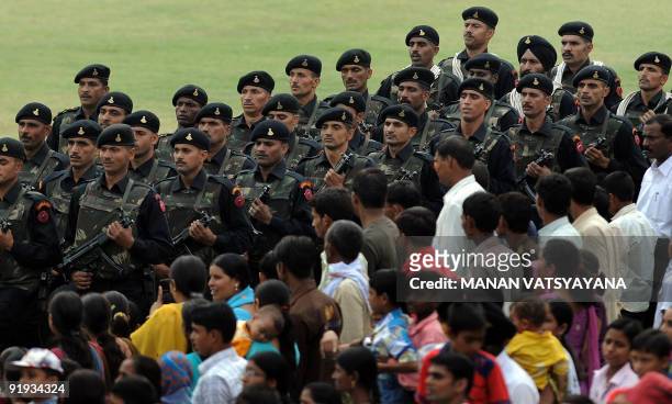 National Security Guards commandos march during a function to celebrate the 25th NSG Raising day in Gurgaon, around 50 kms south of New Delhi, on...
