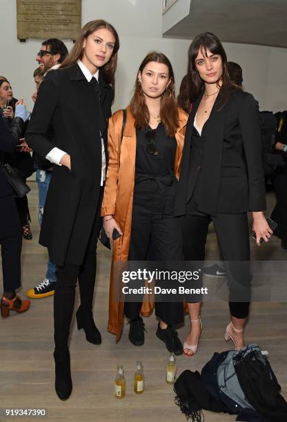 Sabrina Percy, Danielle Copperman and guest attend the Markus Lupfer show during London Fashion Week February 2018 at The Swiss Church on February...