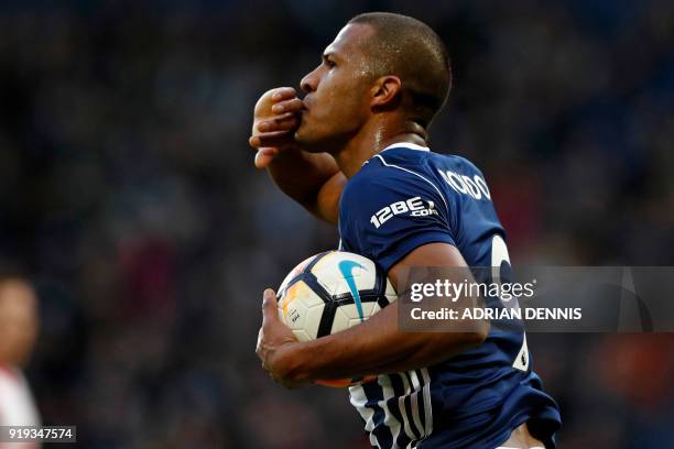 West Bromwich Albion's Venezuelan striker Salomon Rondon celebrates after scoring their first goal during the English FA Cup fifth round football...