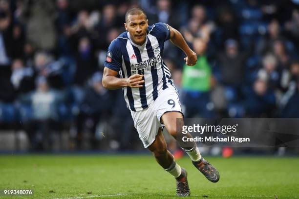 Jose Salomon Rondon of West Bromwich Albion celebrates scoring his side's first goal during the The Emirates FA Cup Fifth Round between West Bromwich...