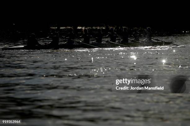 Cambridge University Women's Boat Club in action during the Boat Race Trial race between Cambridge University Women's Boat Club and University of...