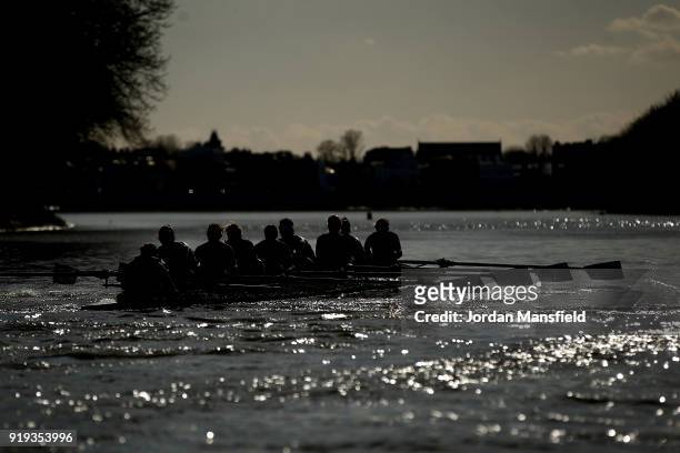 Cambridge University Women's Boat Club in action during the Boat Race Trial race between Cambridge University Women's Boat Club and University of...