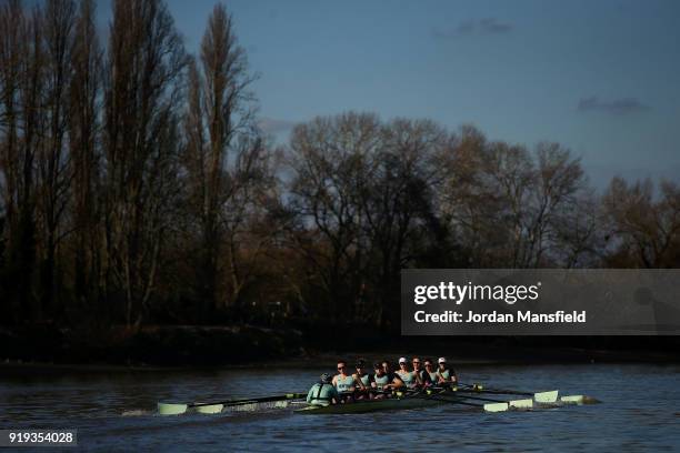 Cambridge University Women's Boat Club in action during the Boat Race Trial race between Cambridge University Women's Boat Club and University of...