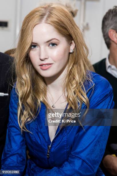 Ellie Bamber attends the Jasper Conran show during London Fashion Week February 2018 at Claridges Hotel on February 17, 2018 in London, England.