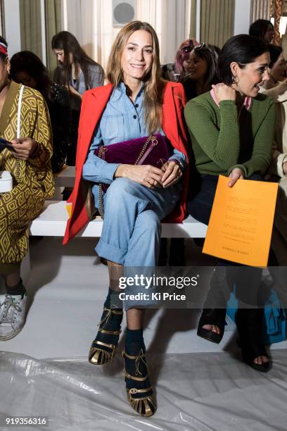 Yasmin Le Bon attends the Jasper Conran show during London Fashion Week February 2018 at Claridges Hotel on February 17, 2018 in London, England.