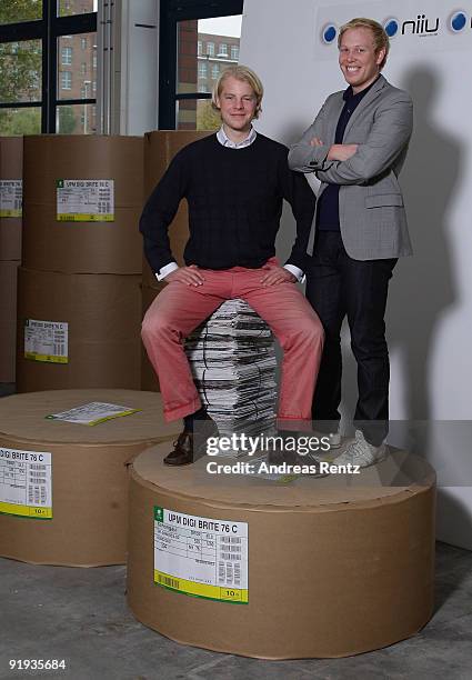 The two German entrepreneurs Wanja Soeren Oberhof and Hendrik Tiedemann of Niiu, the world's first individualised newspaper, pose for a portrait on...