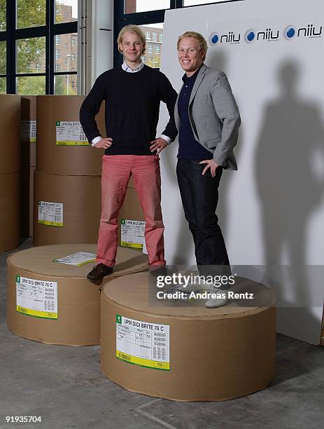 The two German entrepreneurs Wanja Soeren Oberhof and Hendrik Tiedemann of Niiu, the world's first individualised newspaper, pose for a portrait on...