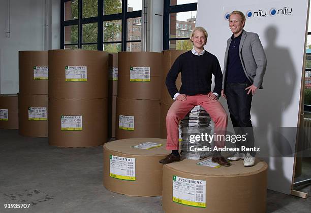 The two German entrepreneurs Wanja Soeren Oberhof and Hendrik Tiedemann of Niiu, the world's first individualised newspaper, pose for a portrait on...