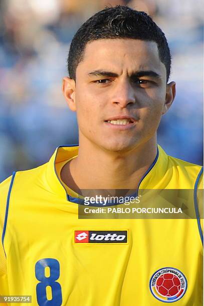 Colombian national team footballer Giovanni Moreno poses before a FIFA World Cup South Africa-2010 qualifier match against Uruguay at the Centenario...
