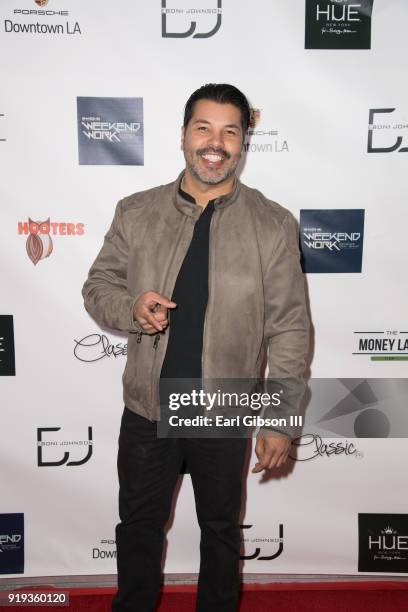 Sal Velez Jr. Attends NBA Legend Gary Payton hosted Mens Luxury Styling Lounge For NBA All-Star Weekend at Porsche Downtown LA on February 16, 2018...