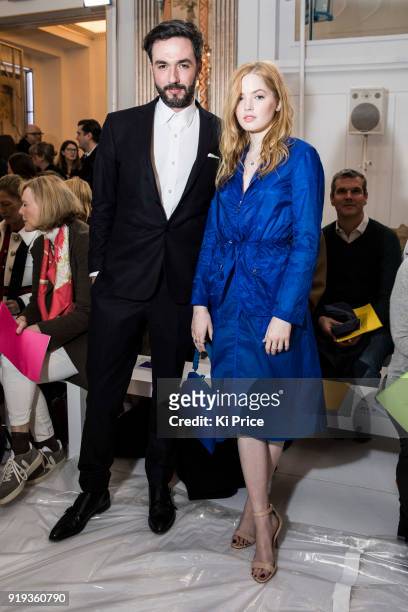 Guest and Ellie Bamber attend the Jasper Conran show during London Fashion Week February 2018 at Claridges Hotel on February 17, 2018 in London,...