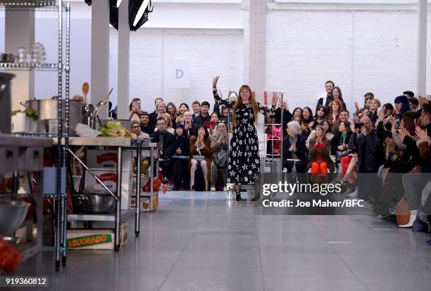 Molly Goddard walks the runway at the Molly Goddard show during London Fashion Week February 2018 at TopShop Show Space on February 17, 2018 in...