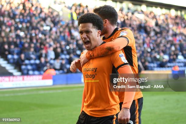 Helder Costa of Wolverhampton Wanderers celebrates after scoring a goal to make it 1-1 during the Sky Bet Championship match between Preston North...