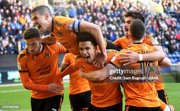 Helder Costa of Wolverhampton Wanderers celebrates after scoring a goal to make it 1-1 during the Sky Bet Championship match between Preston North...