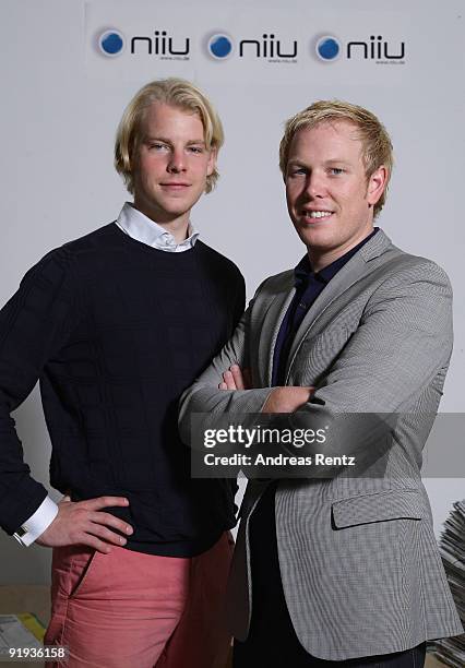 The two German entrepreneurs Wanja Soeren Oberhof and Hendrik Tiedemann of Niiu, the world's first individualised newspaper, pose for a portrait on...