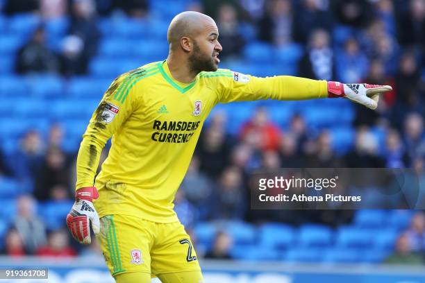 Darren Randolph of Middlesbrough during the Sky Bet Championship match between Cardiff City and Middlesbrough at the Cardiff City Stadium on February...