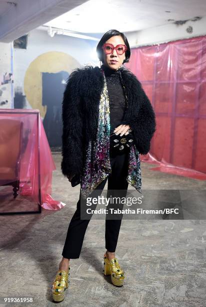 Backstage ahead of the Halpern show during London Fashion Week February 2018 on February 17, 2018 in London, England.
