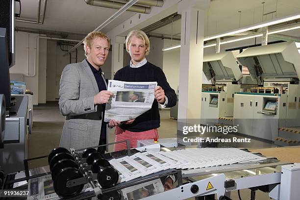 The two German entrepreneurs Wanja Soeren Oberhof and Hendrik Tiedemann of Niiu, the world's first individualised newspaper, get a look in a proof...