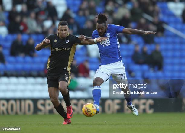 James Meredith of Millwall battles with Jacques Maghoma of Birmingham during the Sky Bet Championship match between Birmingham City and Millwall at...