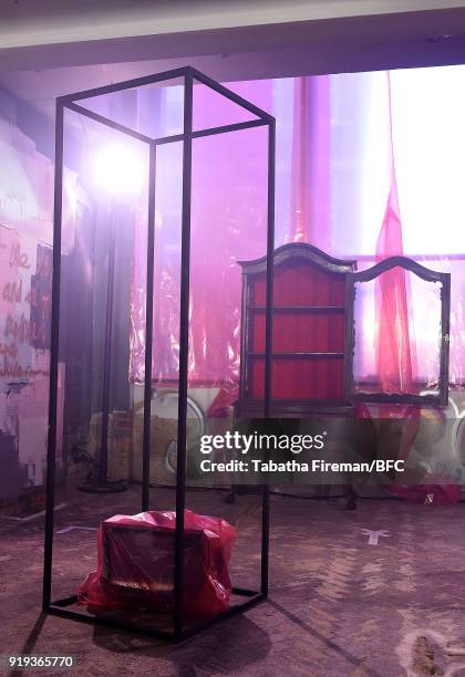The empty showspace ahead of the Halpern show during London Fashion Week February 2018 on February 17, 2018 in London, England.