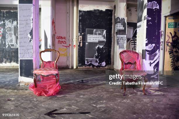 The empty showspace ahead of the Halpern show during London Fashion Week February 2018 on February 17, 2018 in London, England.