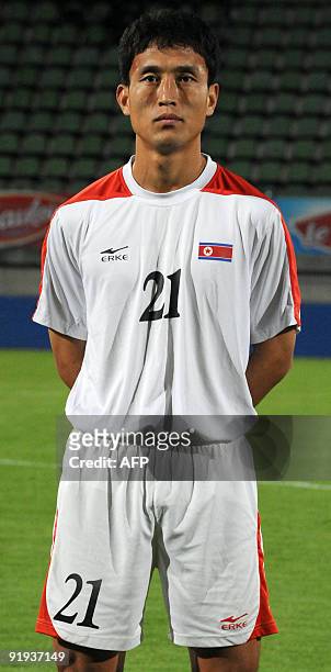 North Korean Pak Nam Chol poses before his team friendly football match North Korea vs. Congo on October 13, 2009 in Le Mans stadium, western France....