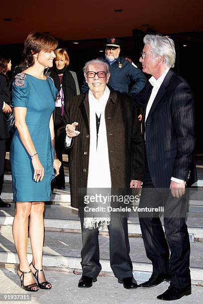 Cary Lowell, Richard Gere and Gian Luigi Rondi attend the "Hachico: A Dog's Story" Premiere during day 2 of the 4th Rome International Film Festival...