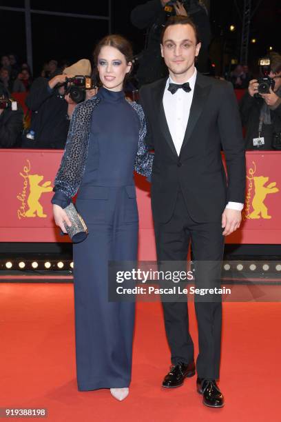 Paula Beer and Franz Rogowski attend the 'Transit' premiere during the 68th Berlinale International Film Festival Berlin at Berlinale Palast on...