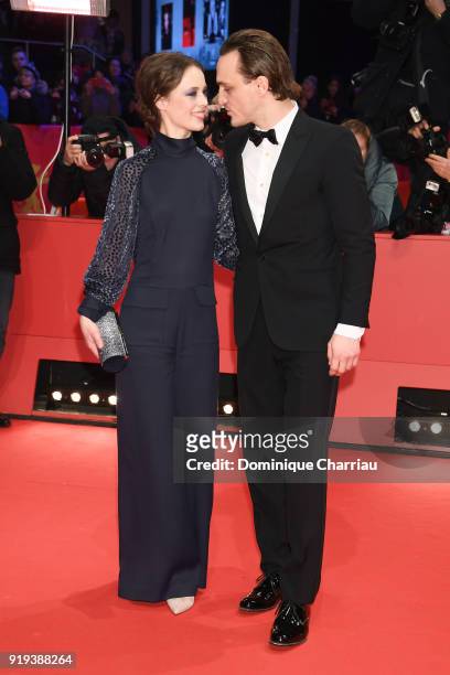 Paula Beer and Franz Rogowski attend the 'Transit' premiere during the 68th Berlinale International Film Festival Berlin at Berlinale Palast on...