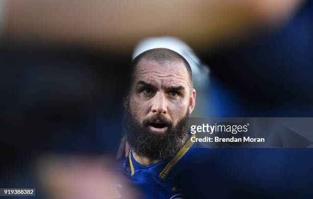 Dublin , Ireland - 17 February 2018; Scott Fardy of Leinster speaks to his team-mates after the Guinness PRO14 Round 15 match between Leinster and...