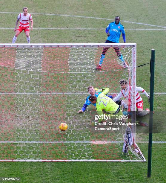 Doncaster Rovers' Alex Kiwomya scores the opening goal during the Sky Bet League One match between Doncaster Rovers and Fleetwood Town at Keepmoat...