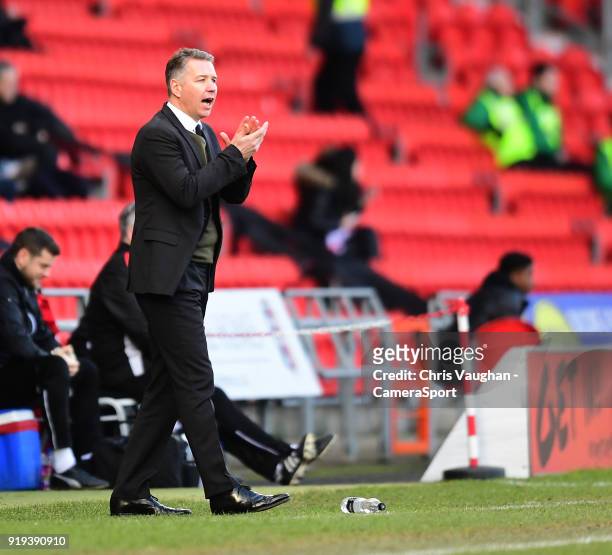 Doncaster Rovers manager Darren Ferguson shouts instructions to his team from the technical area during the Sky Bet League One match between...