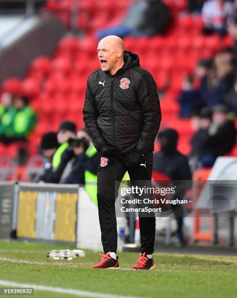 Fleetwood Town manager Uwe Rosler shouts instructions to his team from the technical area during the Sky Bet League One match between Doncaster...