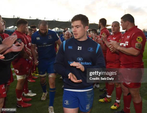 Dublin , Ireland - 17 February 2018; Luke McGrath of Leinster leads his side off the field following their victory during the Guinness PRO14 Round 15...