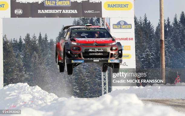 Ireland's Craig Breen drives his Citroen C3 WRC during day three of the Rally Sweden 2018 as part of the World Rally Championship in Torsby, Sweden,...