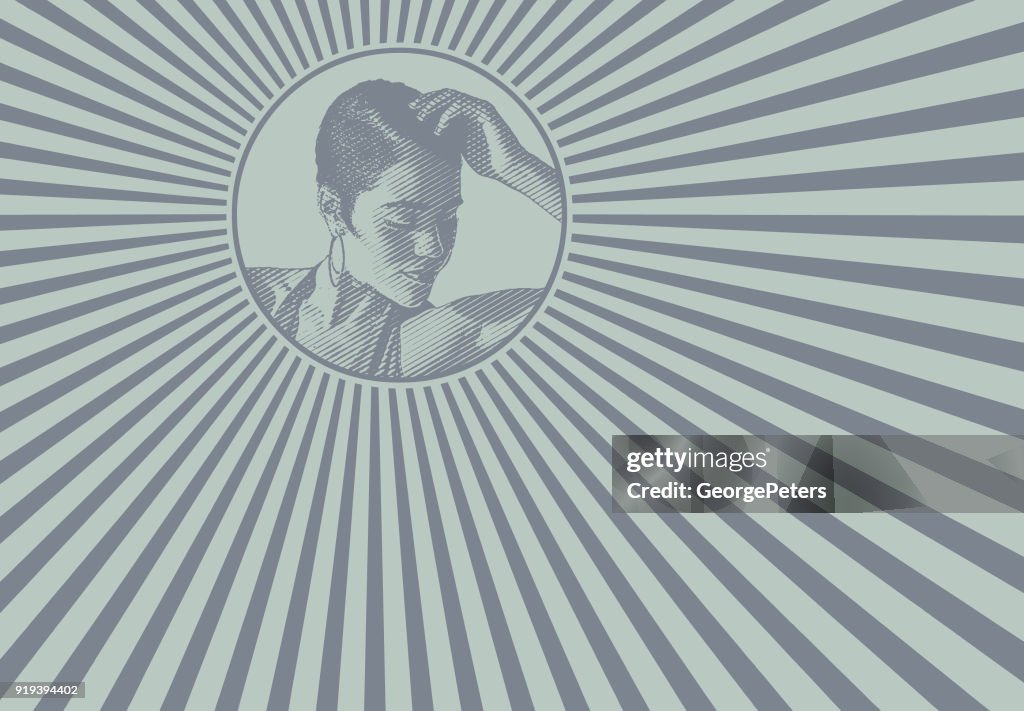 Mixed race woman and psychedelic pattern