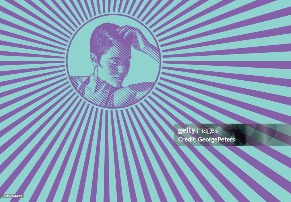 Mixed race woman and psychedelic pattern