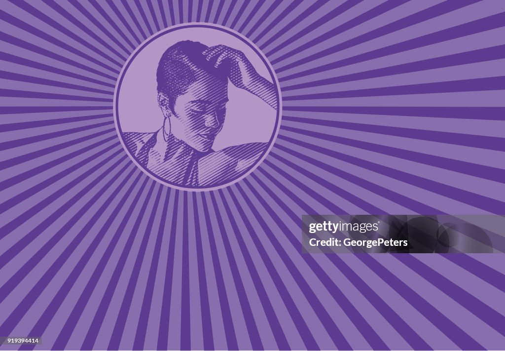Mixed race woman and psychedelic pattern